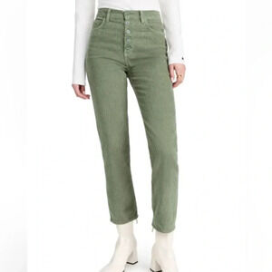 Reformation Cynthia Button Fly High Rise Straight Corduroy Pants in Moss